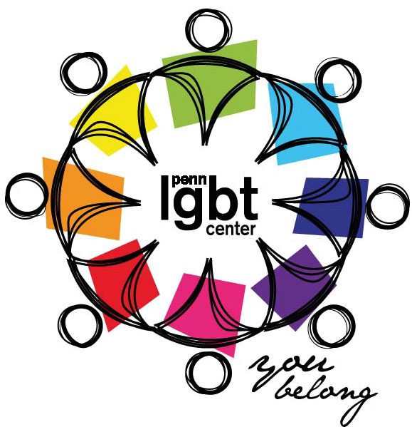 Logo featuring the text "Penn LGBT Center" surrounded by a circle of abstract people and colorful squares. The phrase "you belong" is written below.